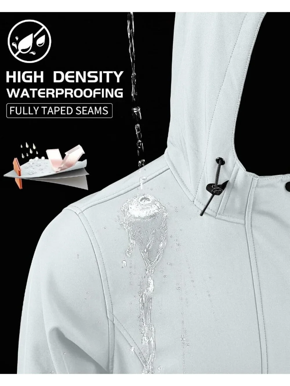 Women's White Hooded Fleece Lined Waterproof Hiking Softshell Long Rain Jacket